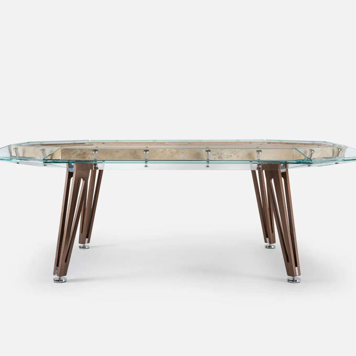 Unootto Travertine Marble and Wood Poker Table