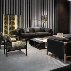 Urban Gray Walnut Sofa with Metal Details