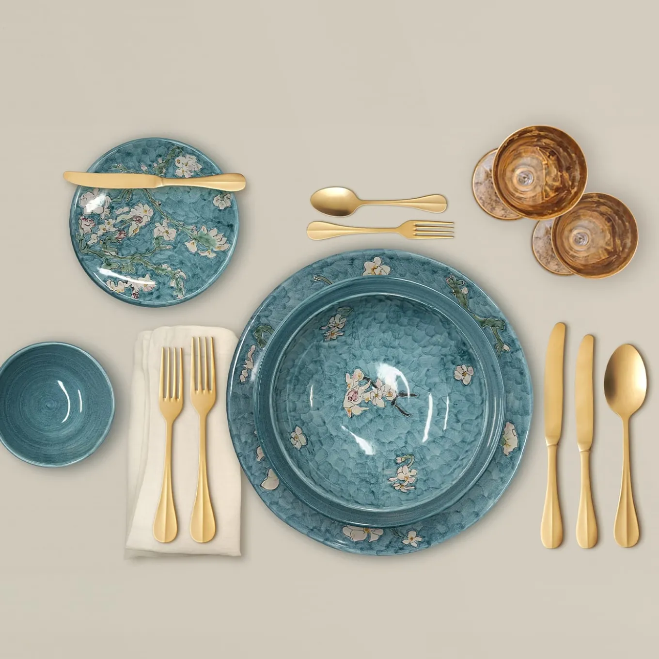 Van Gogh "Fiori di Mandorlo" Green Charger Plate