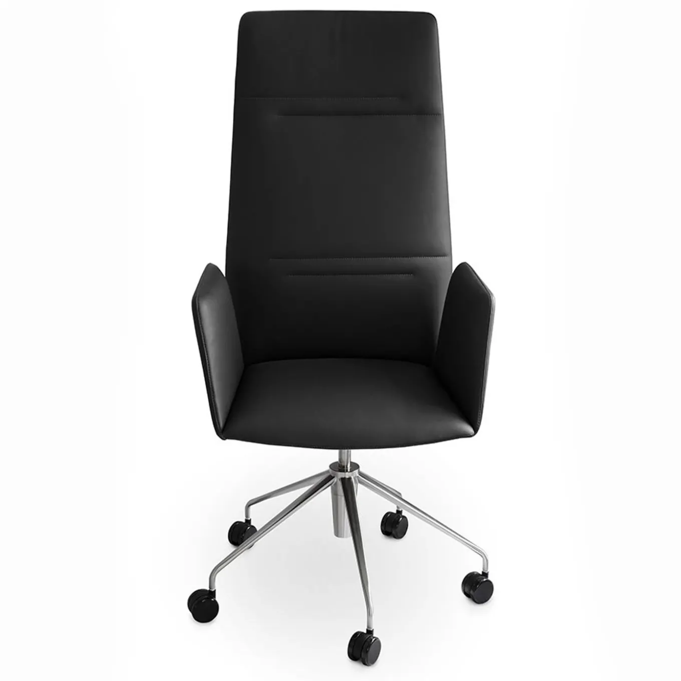 Vela Tall Black Leather Swivel Armchair by Lievore Altherr Molina