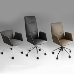 Vela Tall Black Leather Swivel Armchair by Lievore Altherr Molina