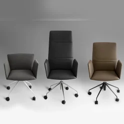 Vela Tall Black Leather Swivel Armchair by Lievore Altherr Molina