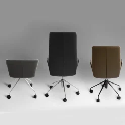 Vela Tall Black Leather Swivel Armchair by Lievore Altherr Molina