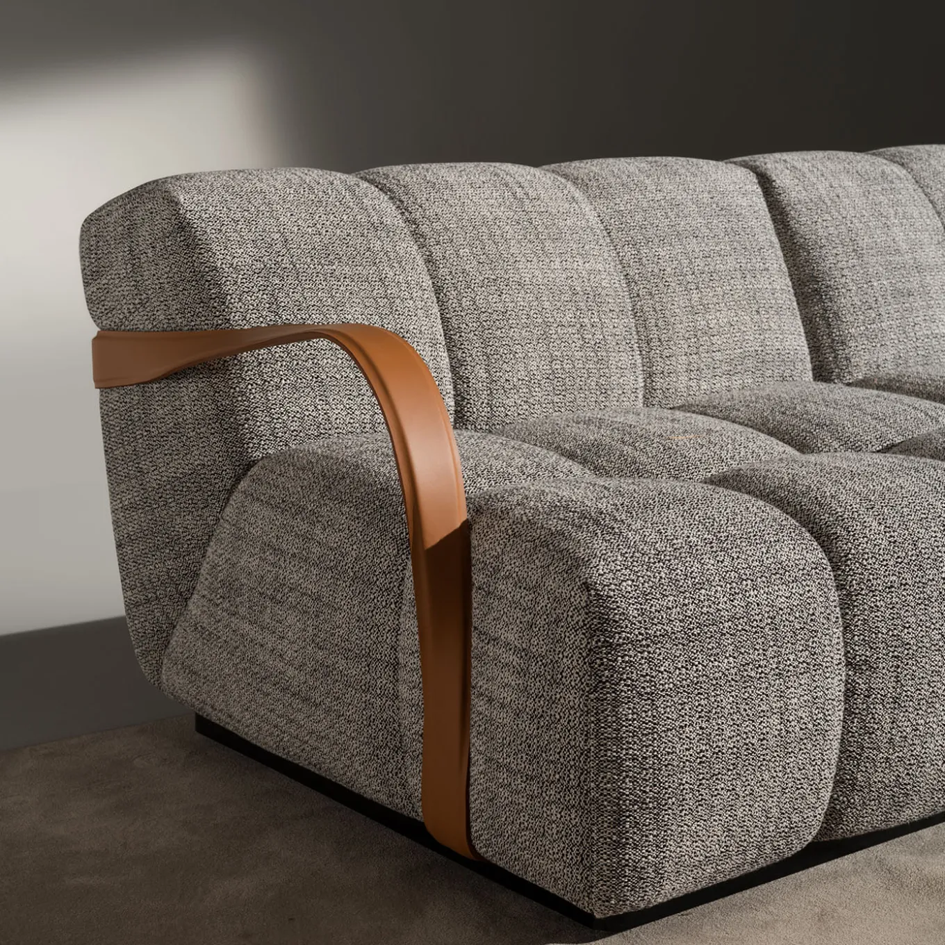 Venice Gray Fabric With Brown Leather Details Sofa #2