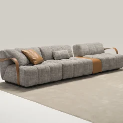 Venice Gray Fabric With Brown Leather Details Sofa #2