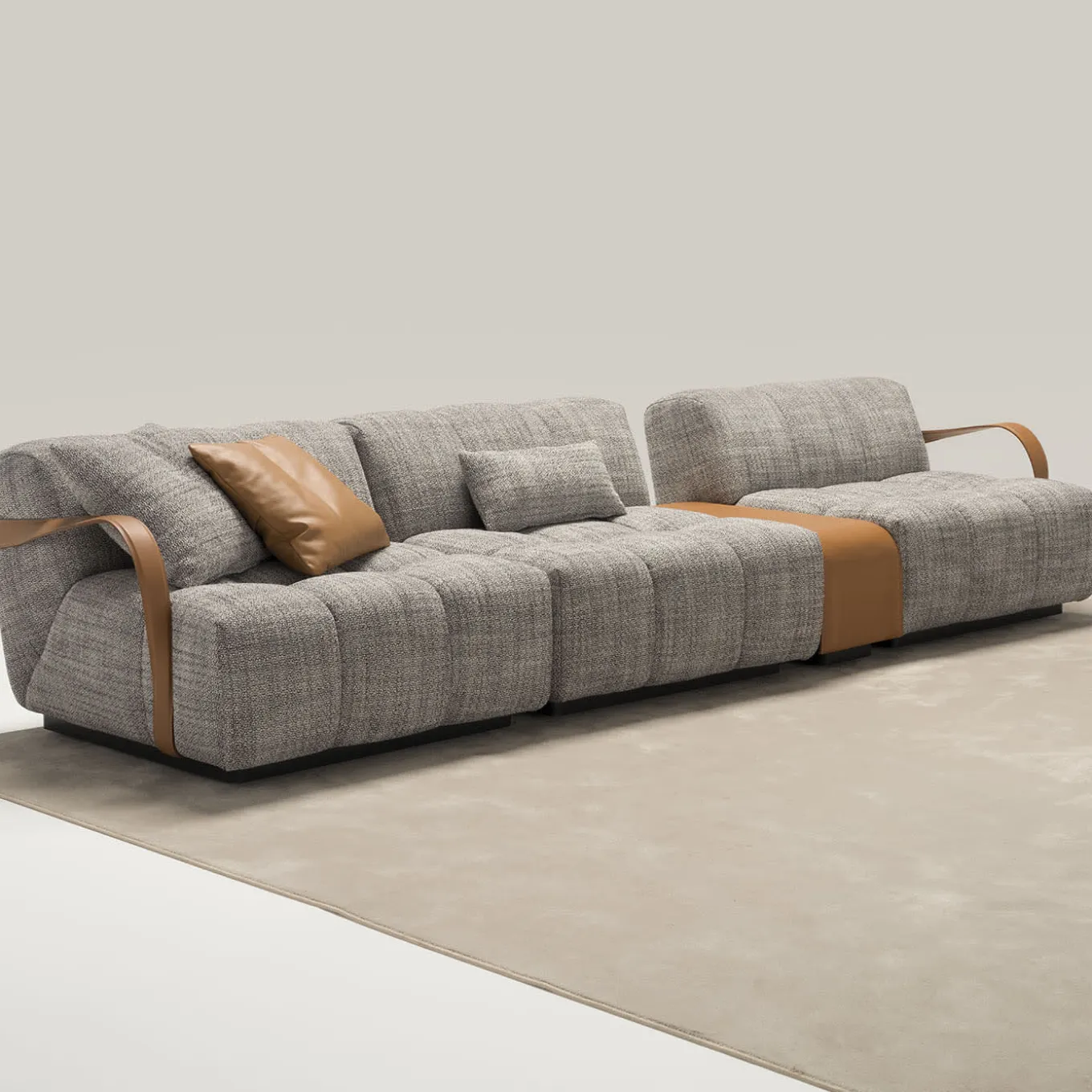 Venice Gray Fabric With Brown Leather Details Sofa #2