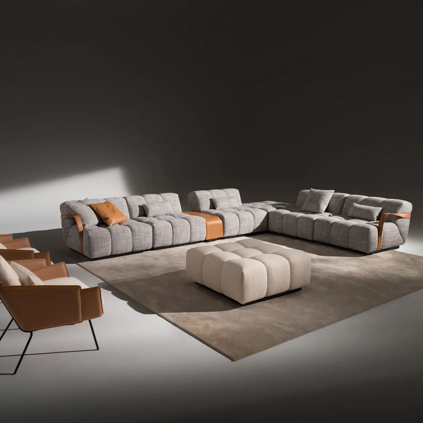 Venice Gray Fabric With Brown Leather Details Sofa #2