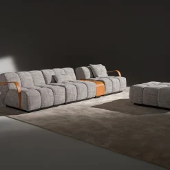 Venice Gray Fabric With Brown Leather Details Sofa #2