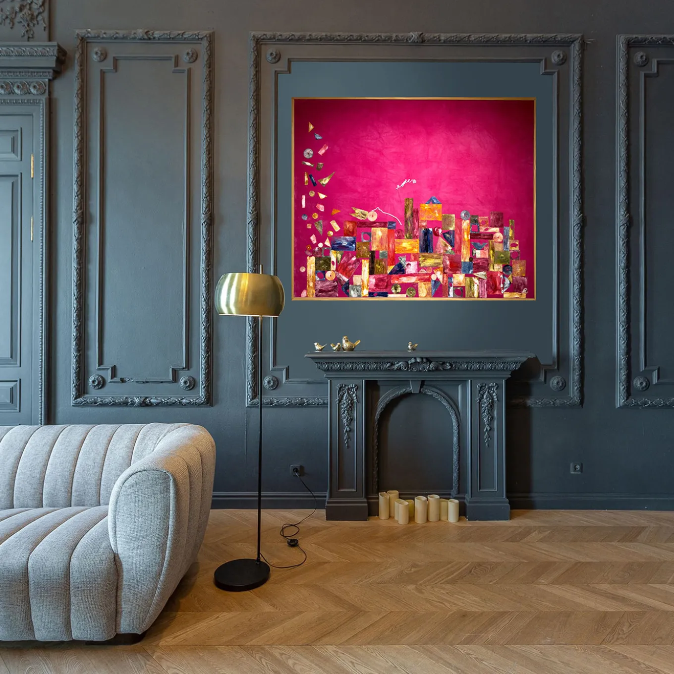 Verba Volant Pink Velvet Hand-Painted Tapestry