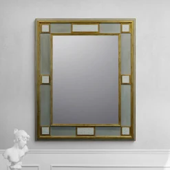 Vertical Gilded Wall Mirror with Capodimonte Porcelain Allegorical Scenes