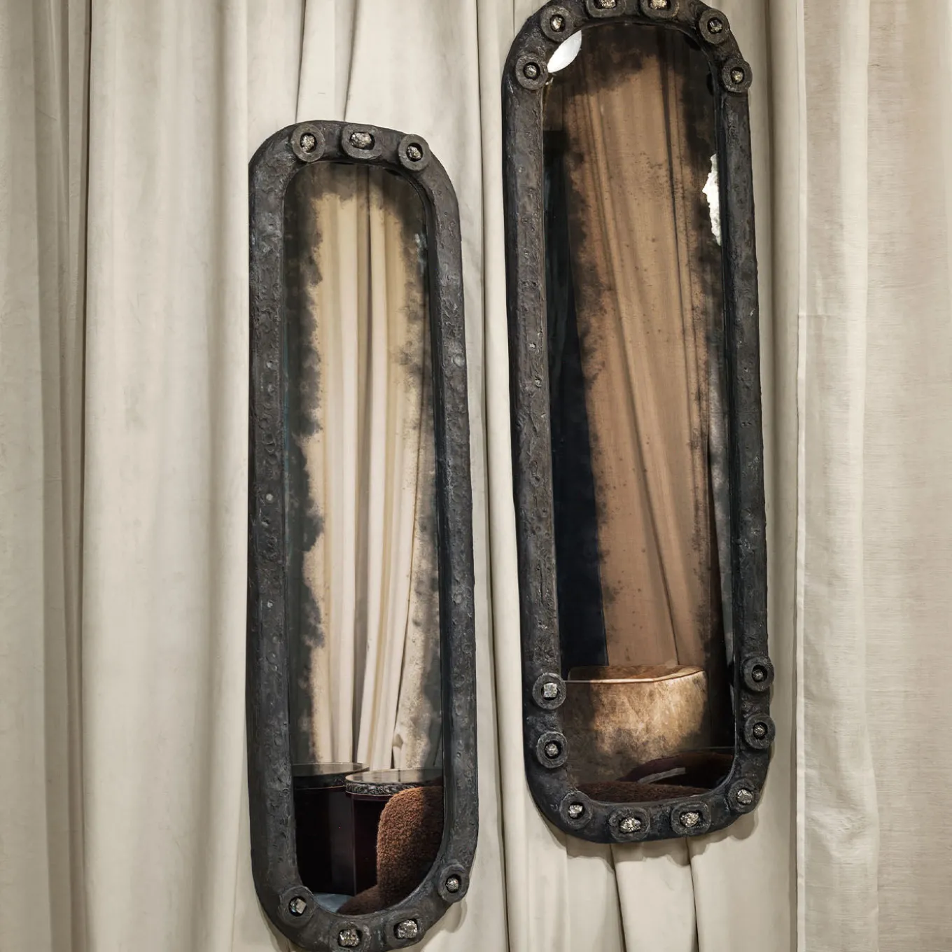 Verve Small Hand-Antiqued Pyrite Mirror