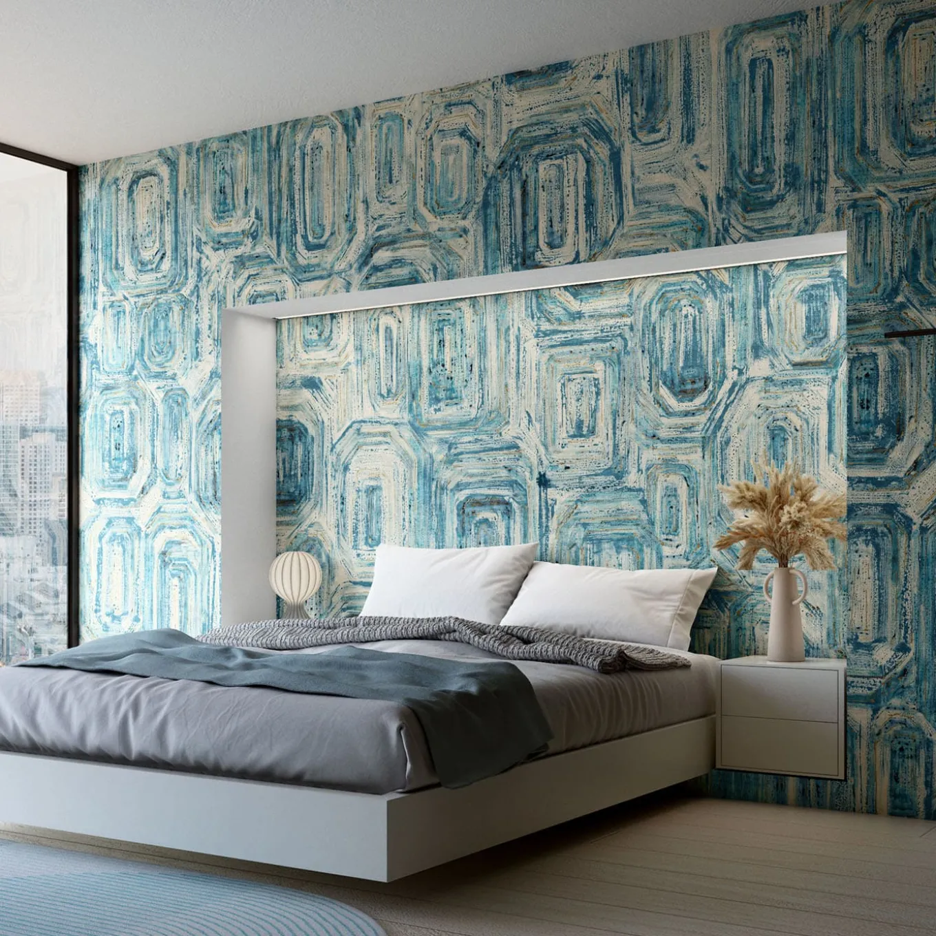 Victoria'S Artwork White And Blue Wallcovering