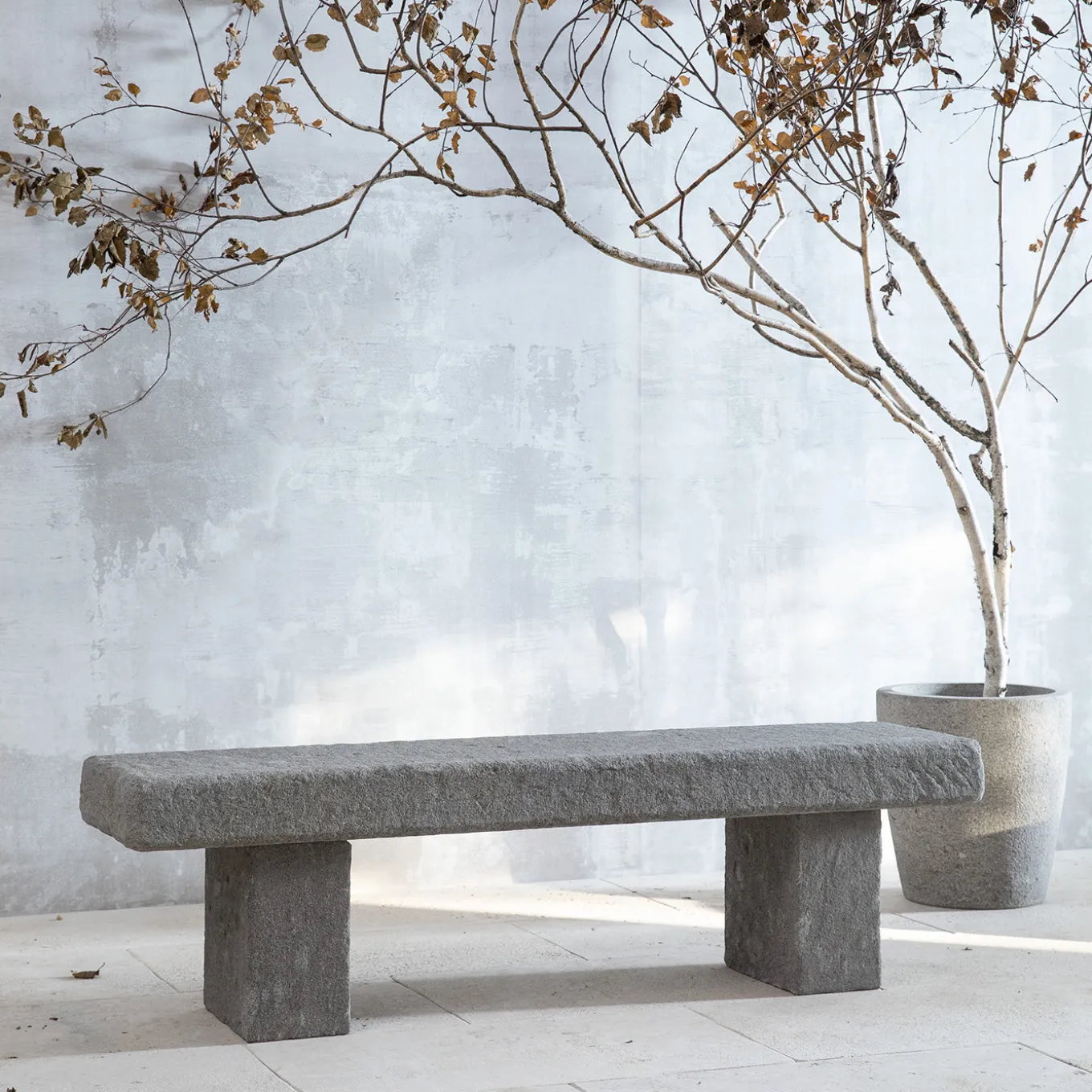 Vicum gray Peperino Stone outdoor bench