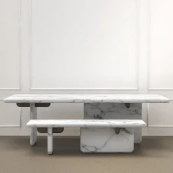 Ville Marble With Wengè Stained Oak Detail Dining Table