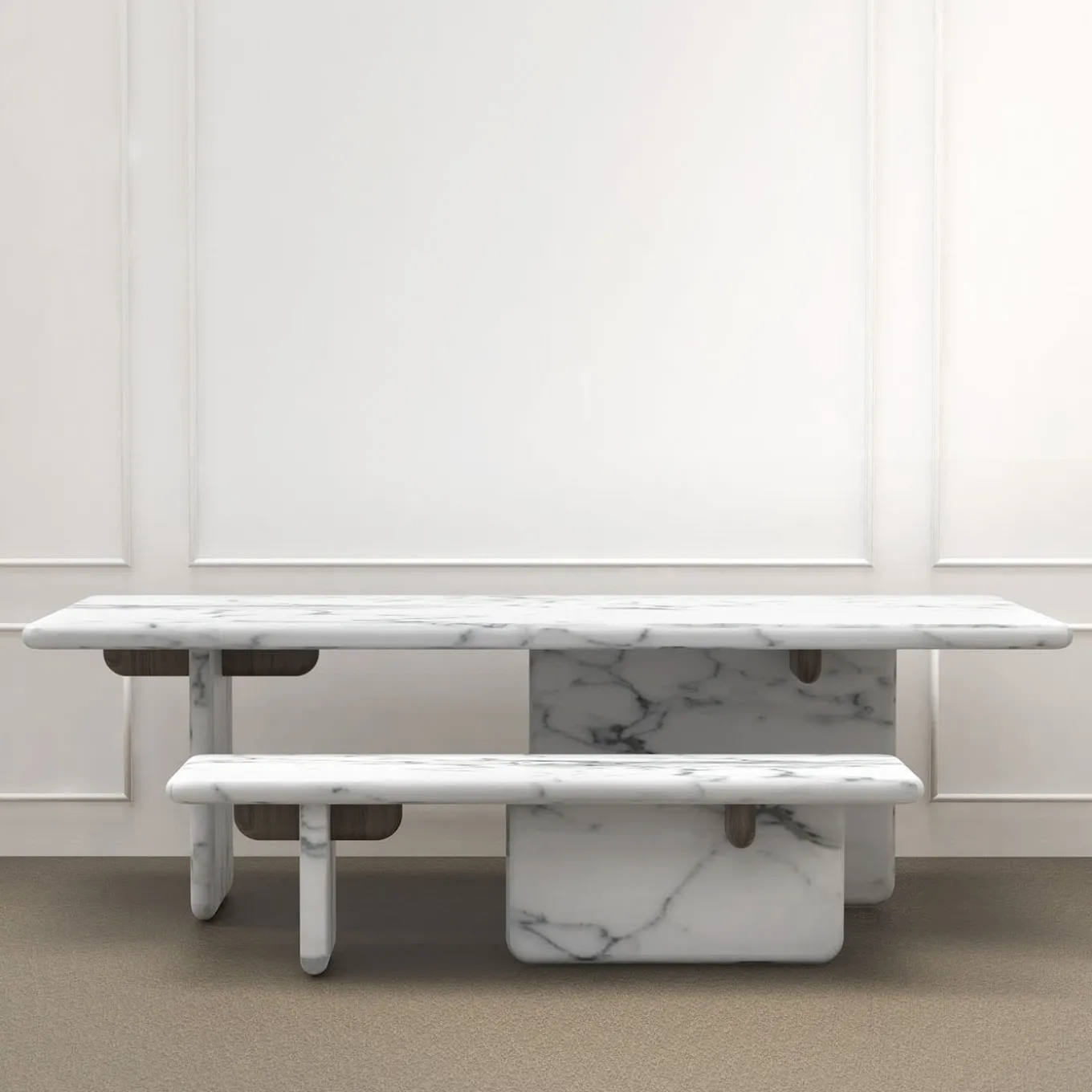Ville Marble With Wengè Stained Oak Detail Dining Table