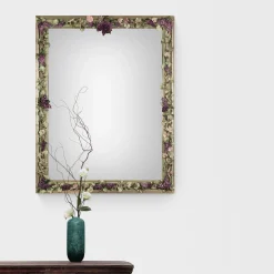 Vine Mirror with Capodimonte Porcelain Grapes and Silver Finish