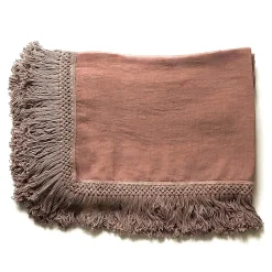 Vintage Pink Tablecloth with Extra Long Fringe