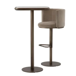 Virna Taupe Velvet Swivel Bar Stool With Backrest