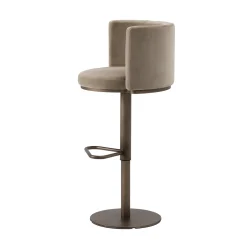 Virna Taupe Velvet Swivel Bar Stool With Backrest