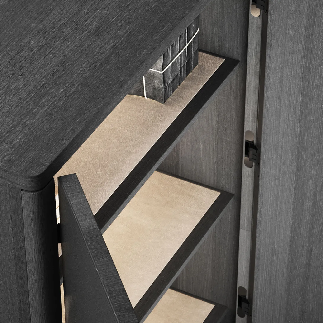 Vittorio Black Rough Leather And Ash Wood Cabinet