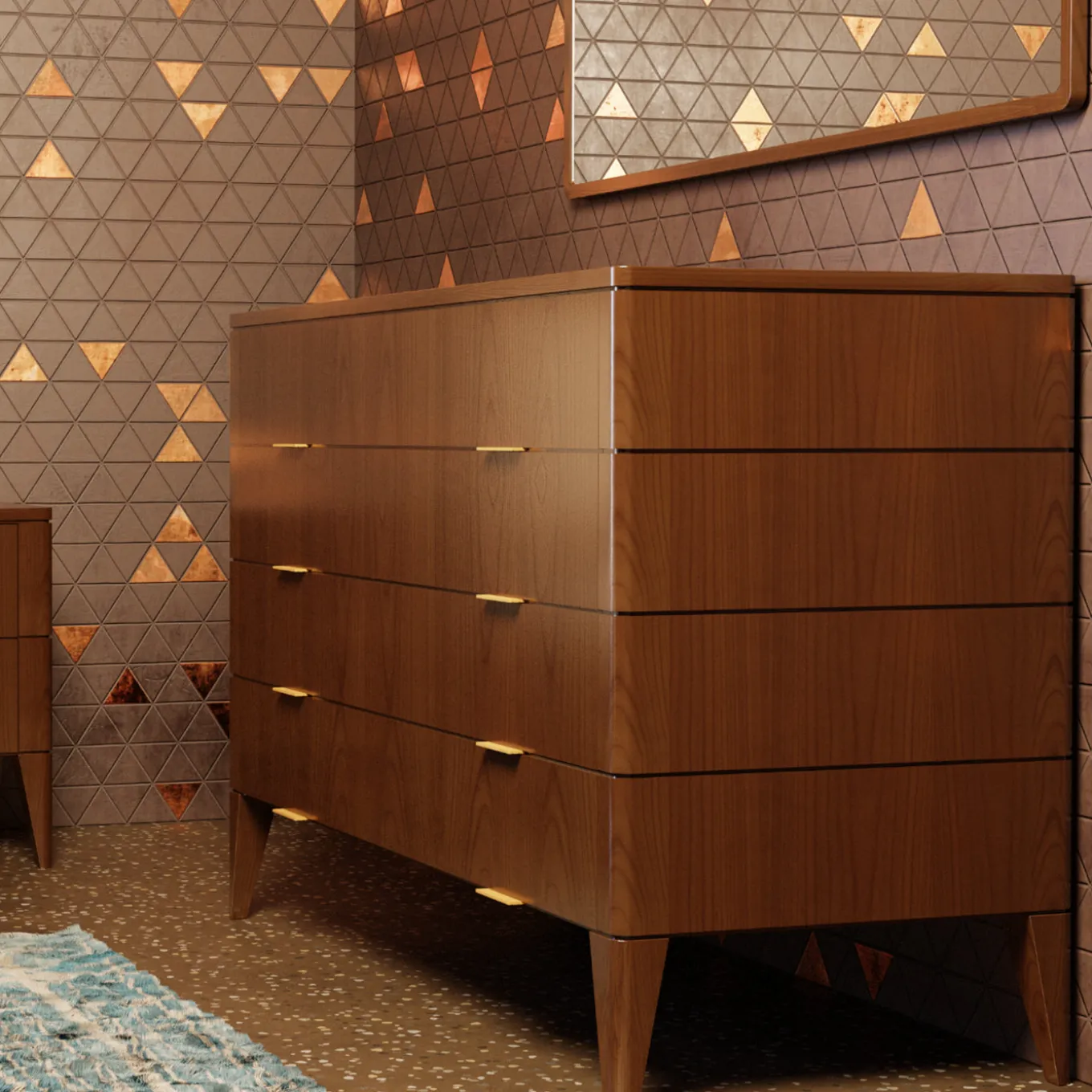 Vittorio Cherry Wood Dresser with Brass Handles