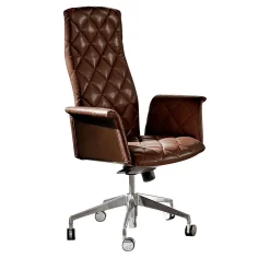 Vogue Quilted Brown Leather Swivel Armchair with Castor #2