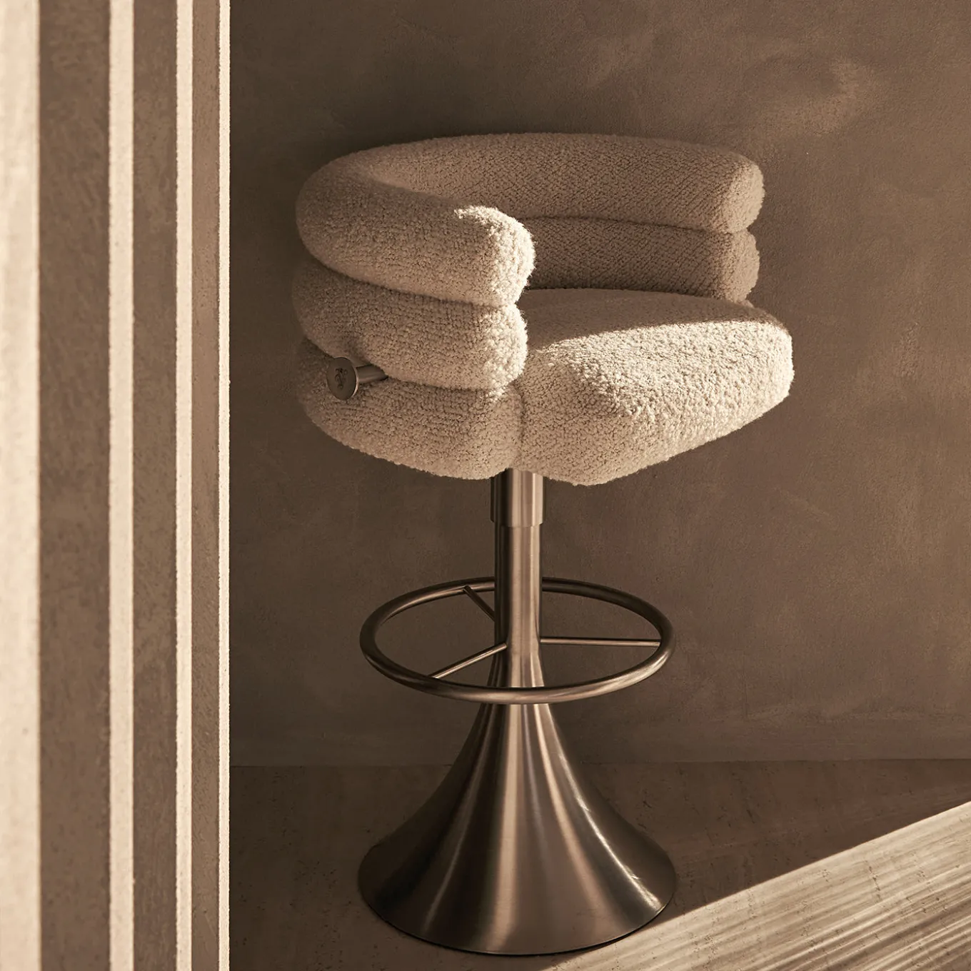 Voluptas White Fabric And Satin Gold Bar Stool