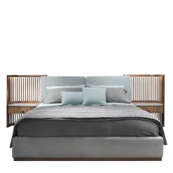 Walnut Bed With Built-In Nightstands & Upholstered Bed Frame