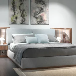 Walnut Bed With Built-In Nightstands & Upholstered Bed Frame