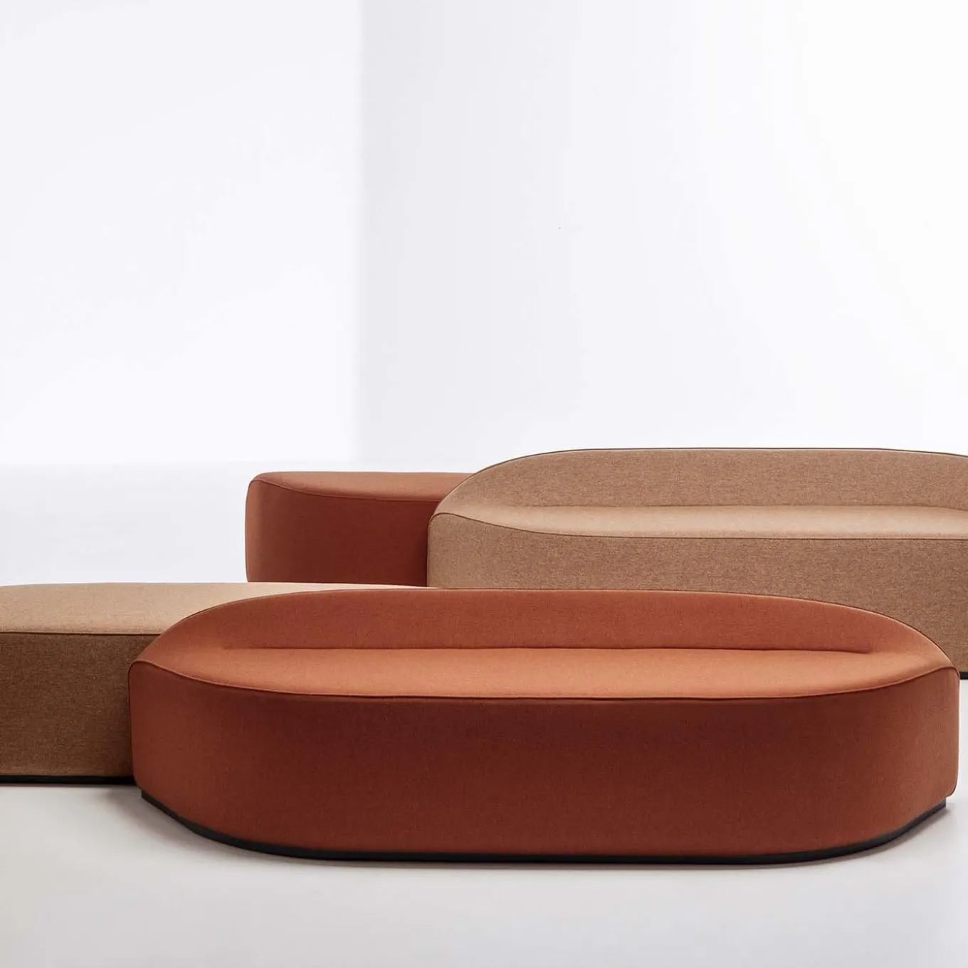 Waves Orange Trapezium Ottoman with Backrest