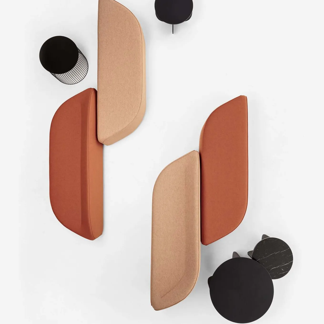 Waves Orange Trapezium Ottoman with Backrest