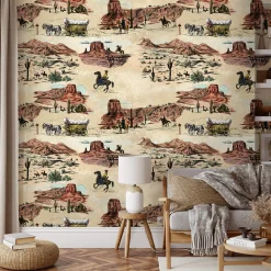Western Vintage Cowboy and Horses Wallpaper