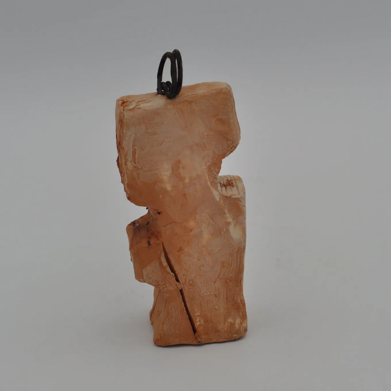 White and Red Clay Sculpture with Metal Insert