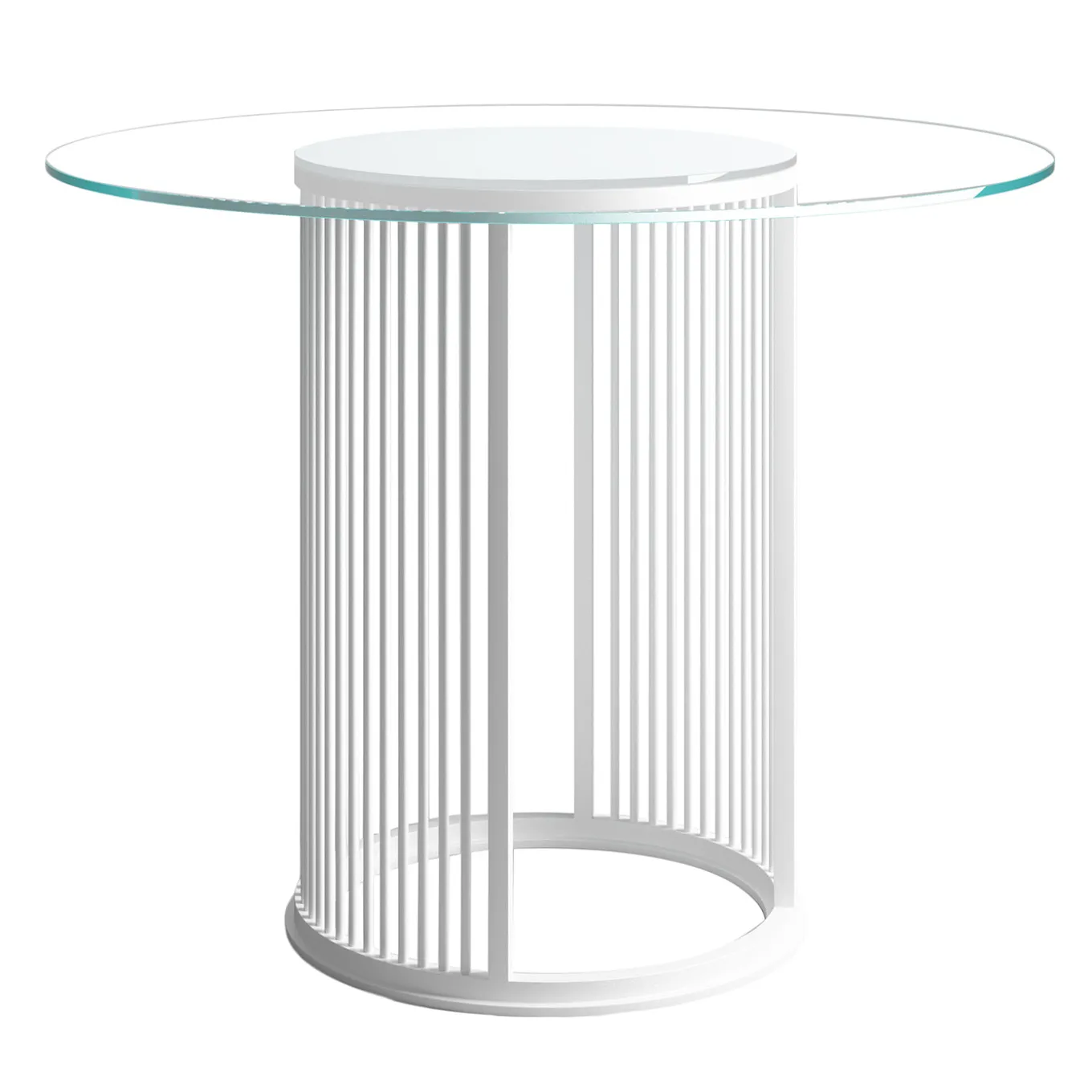 White Aura Round Outdoor Dining Table with Glass Top