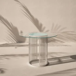 White Aura Round Outdoor Dining Table with Glass Top