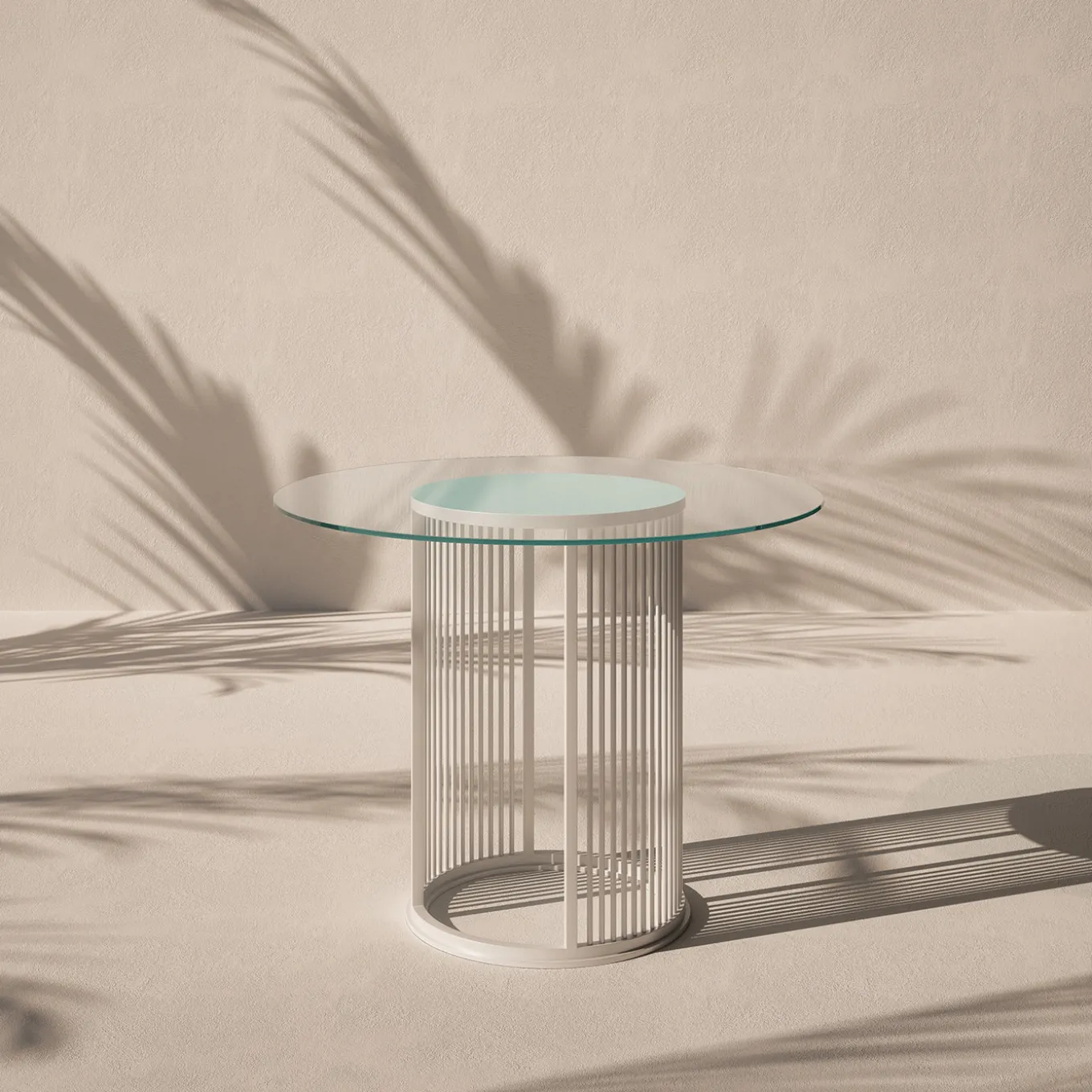 White Aura Round Outdoor Dining Table with Glass Top