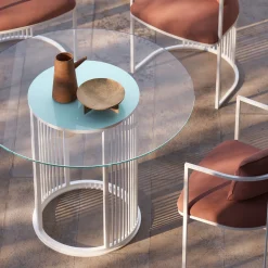 White Aura Round Outdoor Dining Table with Glass Top