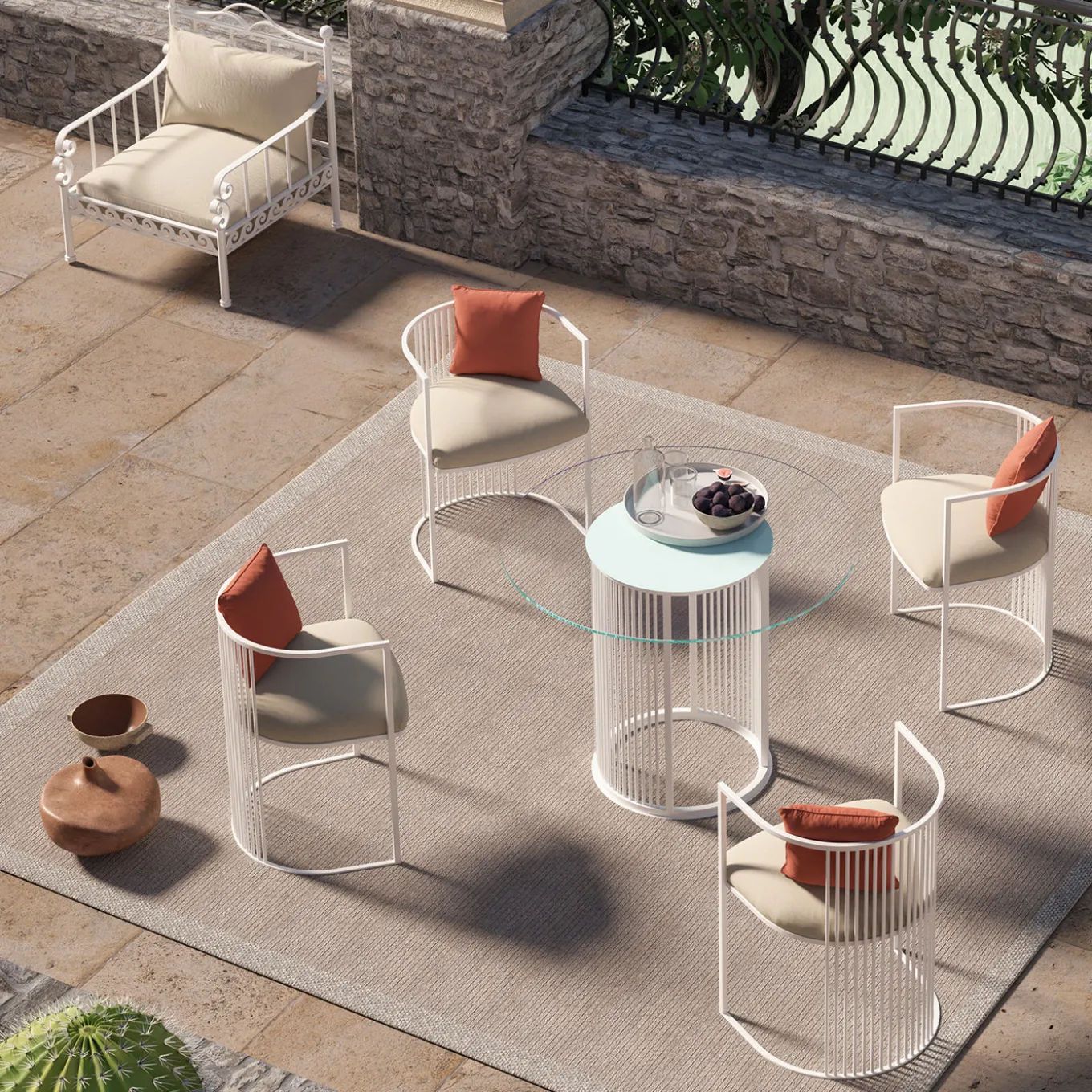 White Aura Round Outdoor Dining Table with Glass Top