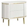 White Bedside Table with Two Drawers and Gilded Accents