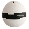 White Cement Sphere with Black Geometric Insertions