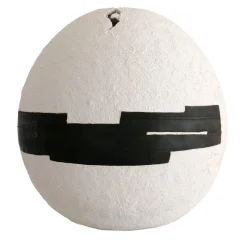 White Cement Sphere with Black Geometric Insertions