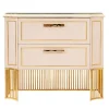 White Leather & Gold-plated Brass Nightstand