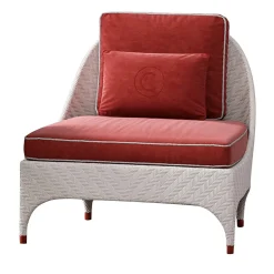 White Lounge Chair with Red Cushions
