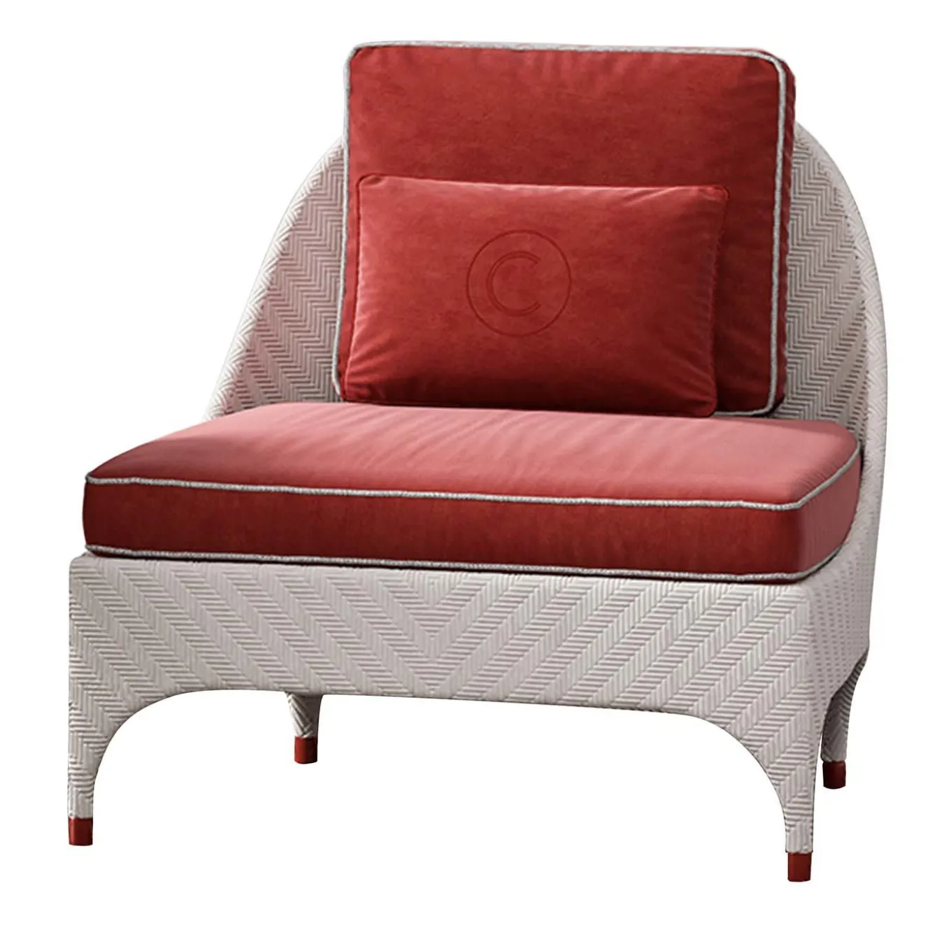 White Lounge Chair with Red Cushions