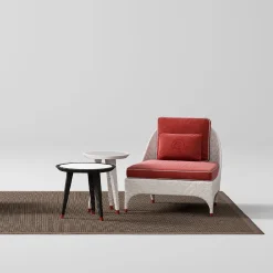 White Lounge Chair with Red Cushions