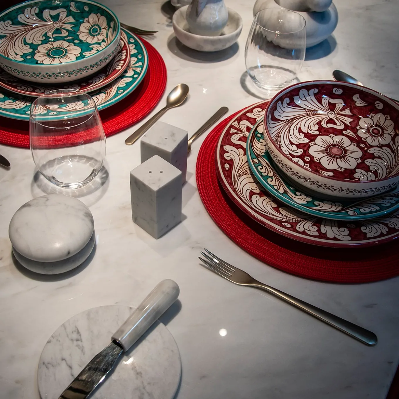 White Satin Marble Rectangular Salt and Pepper