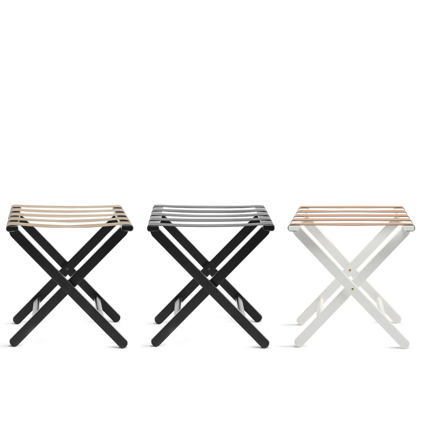 White Wood & Leather Luggage Stand