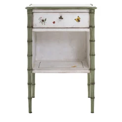 White-Green Lombardia Bamboo Nightstand with Butterflies