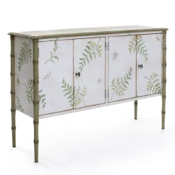 White-Green Lombardia Bamboo Cabinet with Ferns and Butterflies