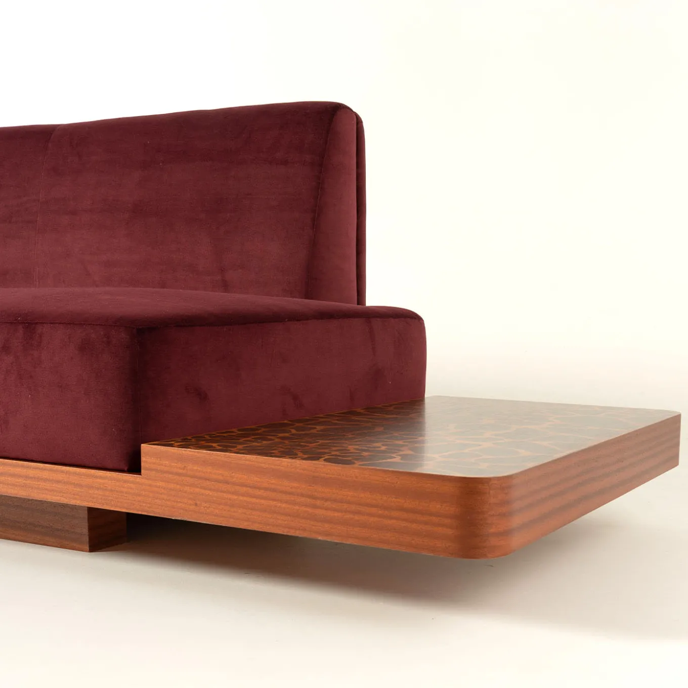 Wild Side Curved Red Wine Sofa with Table by Lorenza Bozzoli